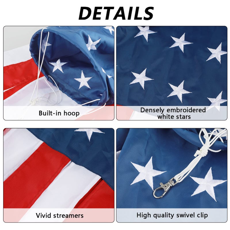 HOOSUN 60 Inch American Windsock Heavy Duty,Wind Socks for Outside Patriotic Decorations,American Flag USA Windsock With Embroidered Stars,Red White and Blue Decor for Presidents Day Decorations - Image 3